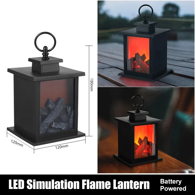 LED Flame Lantern Lamps Decorative Fireplace Simulated Flame Effect Flameless Light Courtyard Room Tabletop Festival Decor Gift