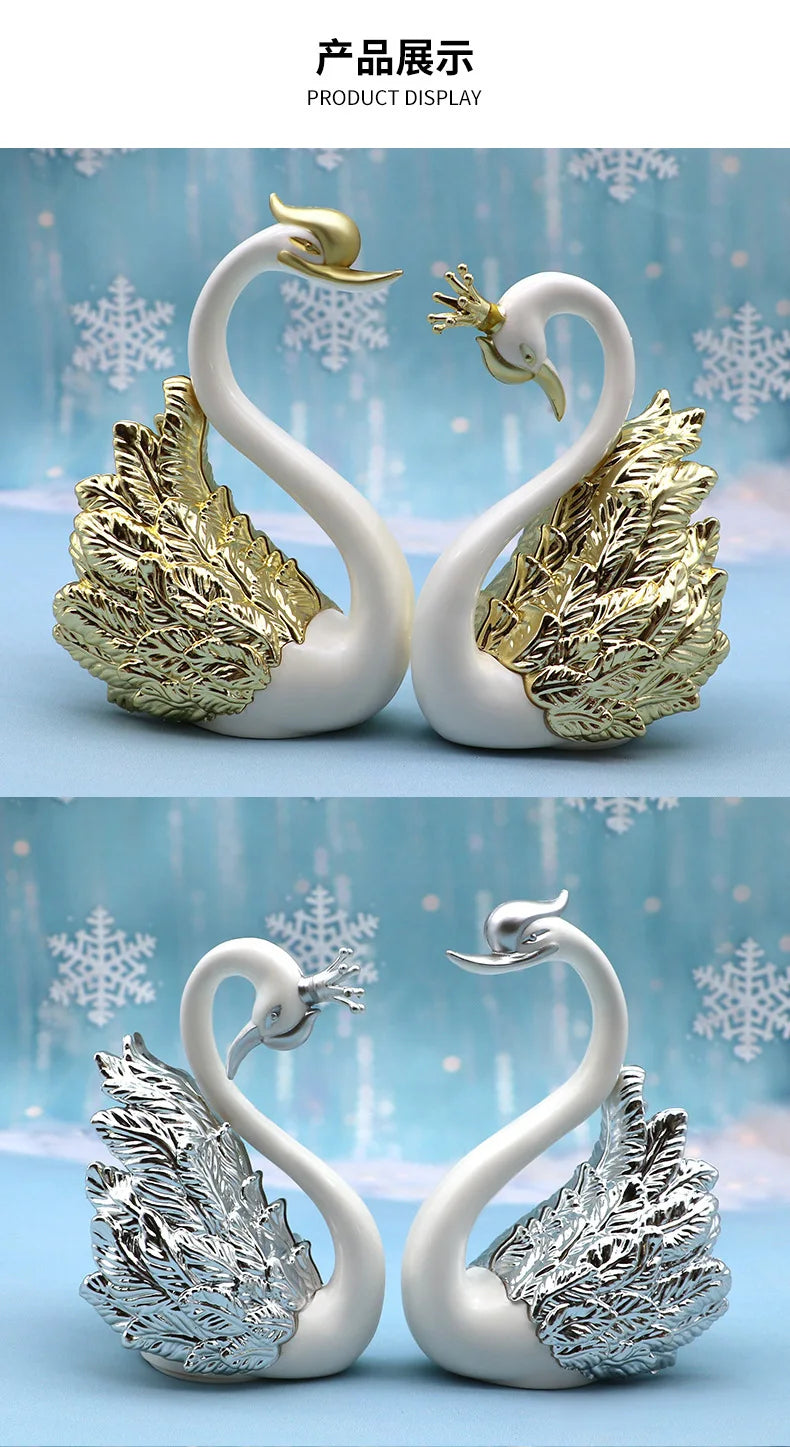 2pcs Swan Model Cute Figurine Collectibles Cute Car Interior Cake Top Decor for Love Theme Decoration Luxury Home Decor