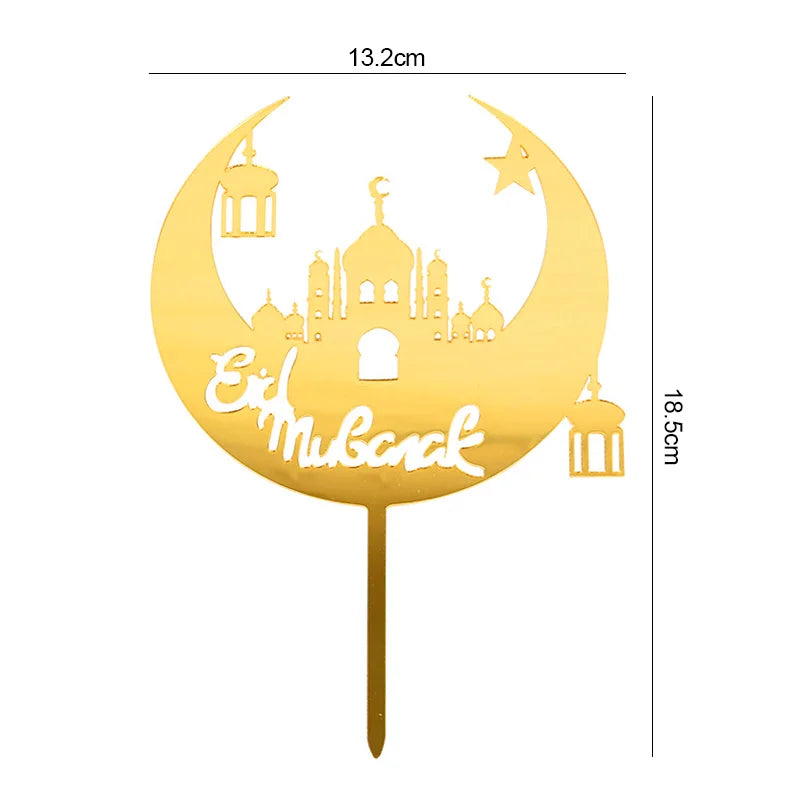 1Pc Eid Mubarak Cake Topper Ramadan Kareem 2025 Islamic Muslim Festival Party Home Favors Supplies