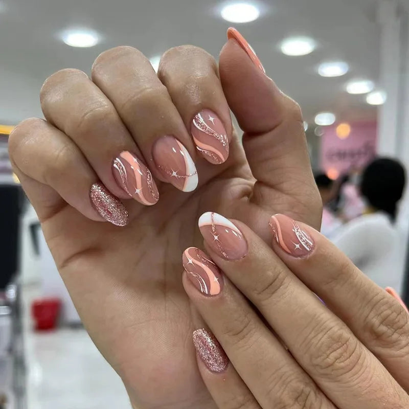 Medium-length Acrylic Almond Fake Nails Art Cool Hottie Girl Wear False Nails Europe and USA Press on Nail Removable French Nail