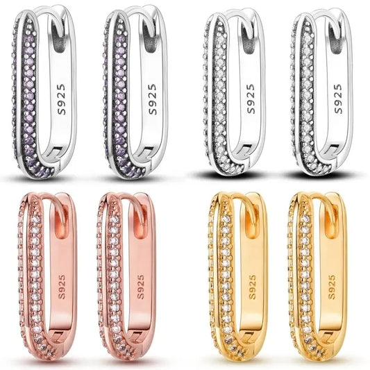 925 Sterling Silver Large Double Circle Hoop Earrings Geometry Simple CZ Zircon Earrings for Lady Gift Fine Jewelry