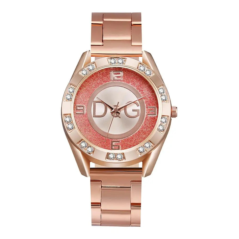 Luxury New Brand Women Watch Fashion with Diamonds Crystal Design Quartz Watches Leisure Rose Gold Stainless Steel Strap Clock