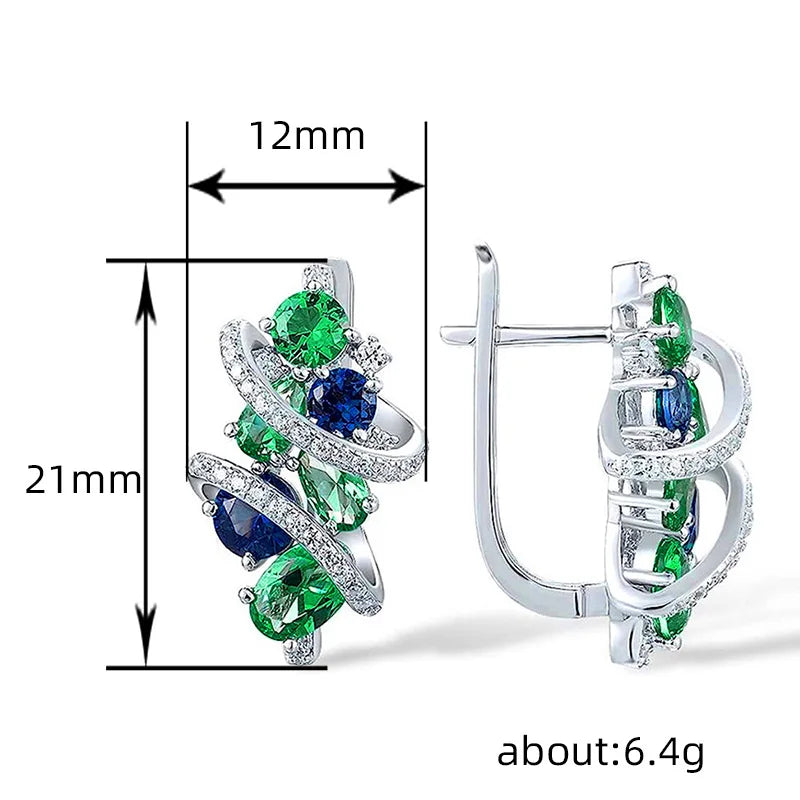 Huitan Green/Blue Cubic Zirconia Hoop Earrings for Women New Temperament Elegant Bridal Wedding Party Earrings Trendy Jewelry