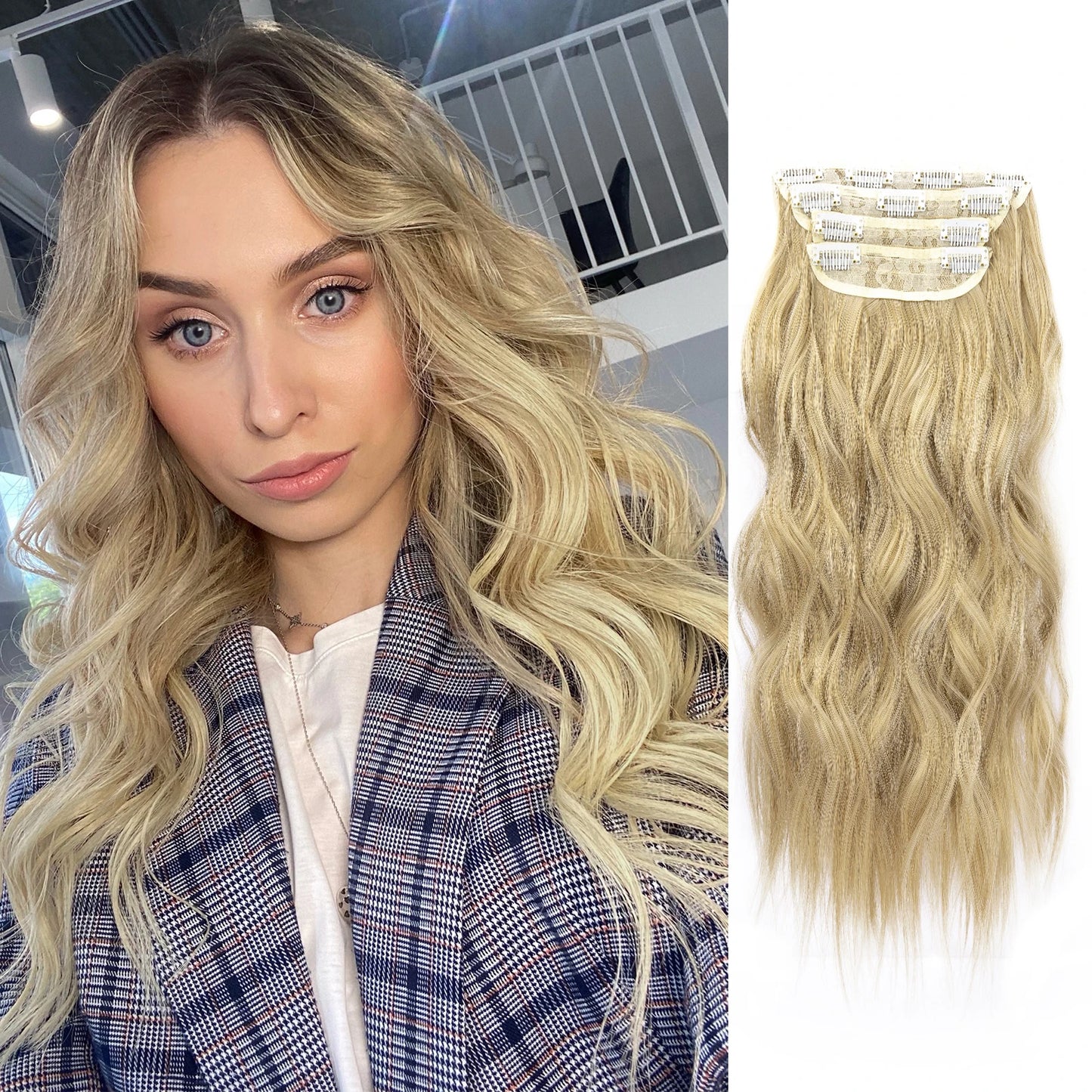 4Pcs/Set 20Inch Synthetic Hair Clip In Long Wavy Thick Hairpieces For Women Full Head Synthetic Hair Extensions Ombre Hairpieces