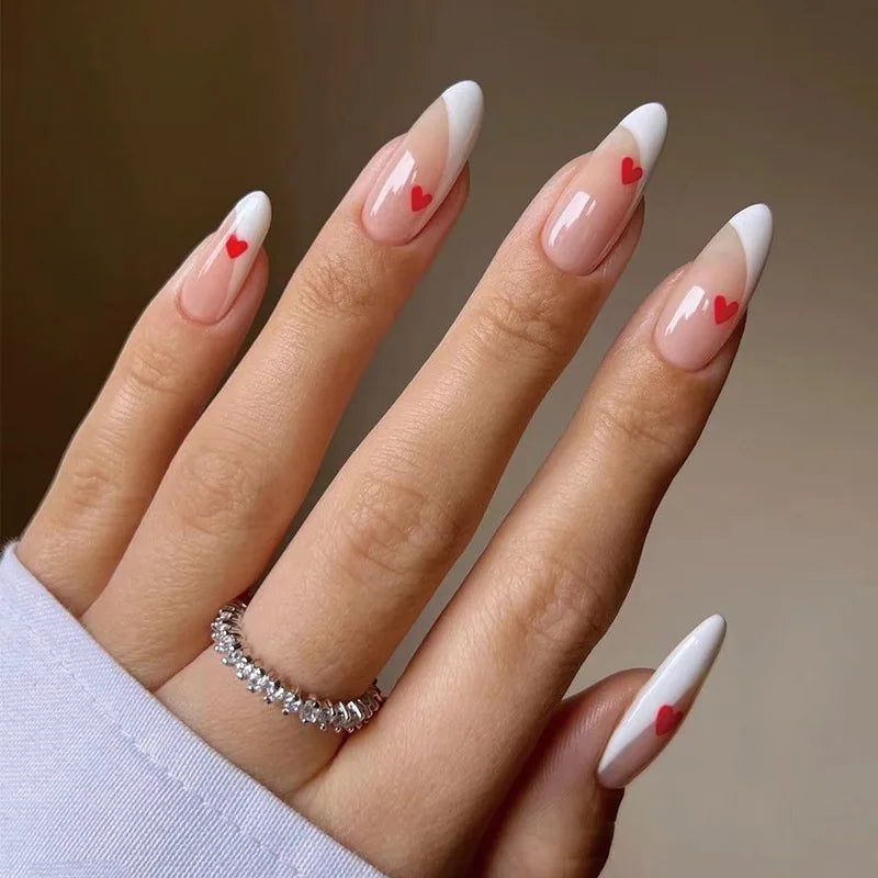 Medium-length Acrylic Almond Fake Nails Art Cool Hottie Girl Wear False Nails Europe and USA Press on Nail Removable French Nail