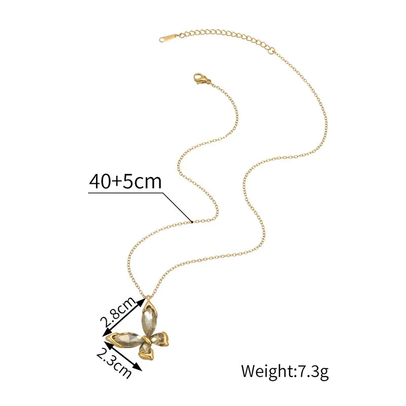EILIECK 316L Stainless Steel Sparkling Butterfly Zircon Crystal Necklace Earrings Set Waterproof Trendy Jewelry For Women Gift