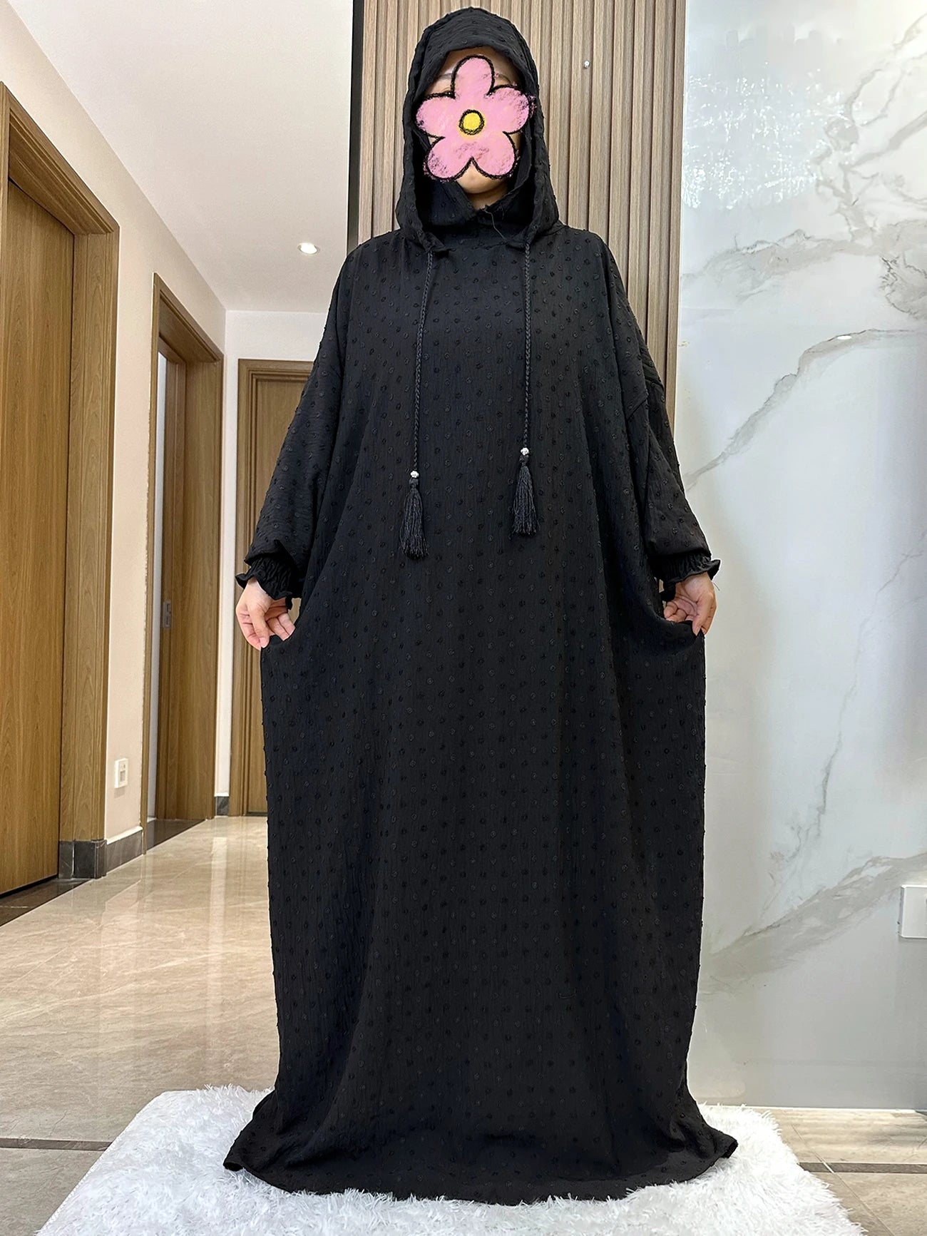 New Ramadan Muslim Two Hats Abaya Dubai Turkey Islam Prayer Clothes Solid Cotton Fabric Dresses Islam Women Dress Kaftan