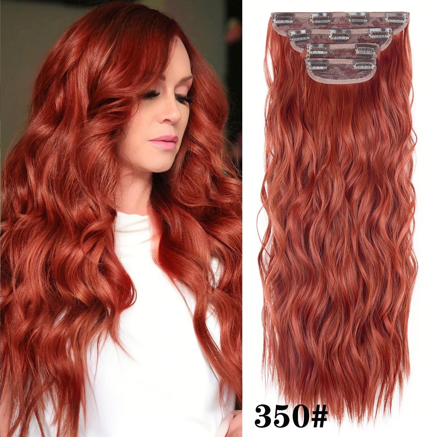 4Pcs/Set 20Inch Synthetic Hair Clip In Long Wavy Thick Hairpieces For Women Full Head Synthetic Hair Extensions Ombre Hairpieces