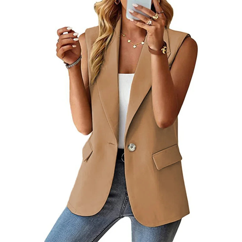 Spring/Summer New Polo Collar Suit Vest Women's Style Commuter Sleeveless Cardigan Tank Top Women