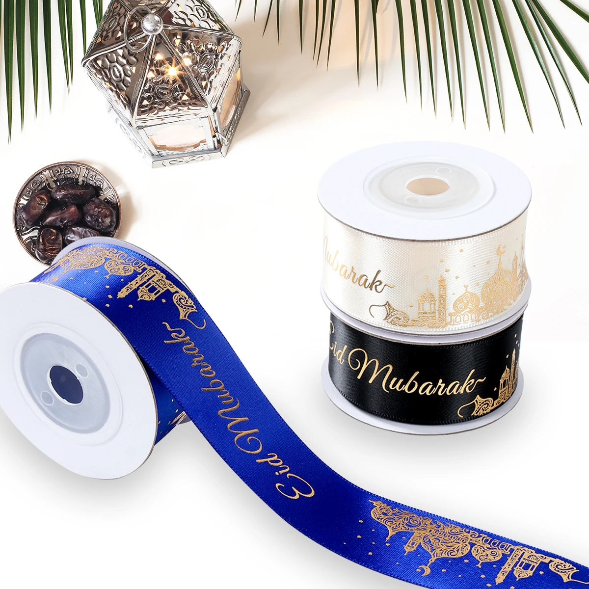 Eid Mubarak Ribbons Gift Wrap Satin Ribbon Ramadan Decor 2025 For Home Ramadan Kareem Islamic Muslim Party Eid Al Adha Gifts