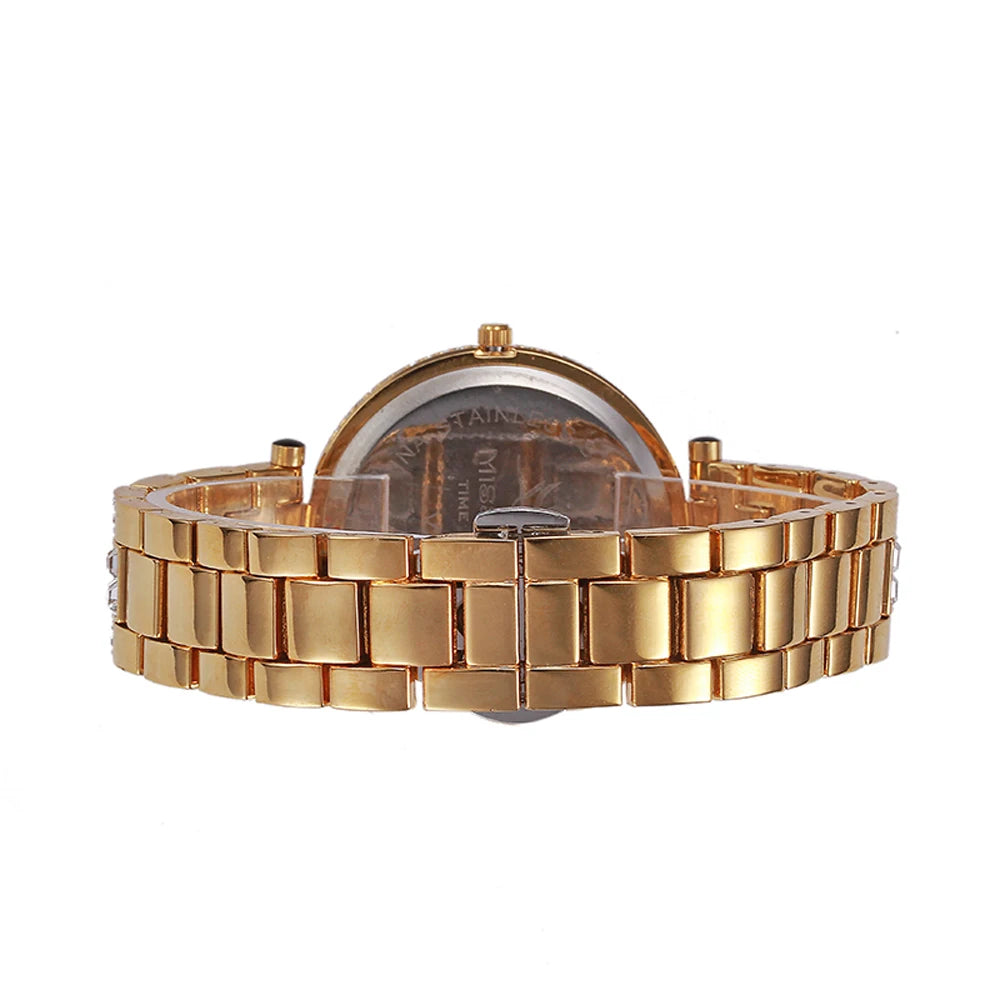 MISSFOX Women Quartz Watch Fashion Bling Casual Ladies Watches Female Quartz Gold Watch Crystal Diamond Leopard For Women Clock