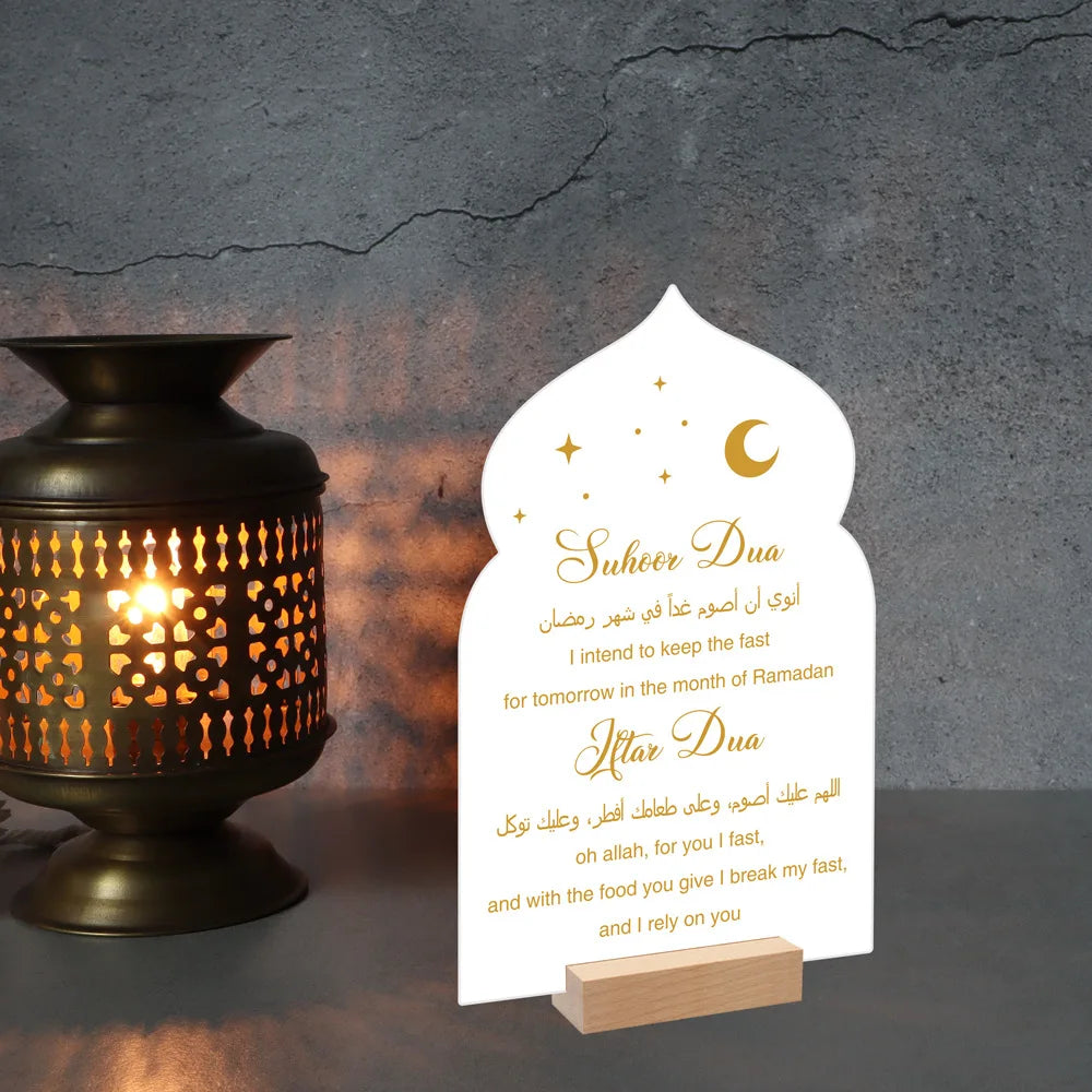 Ramadan Kareem Iftar Decorations Suhoor And Iftar Dua Sign For Home Eid Table Decor Islamic Crescent Moon Star Gifts Acrylic