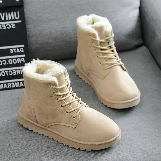 Warm Short Snow Boots Women's Lace-Up Flat Heel Korean Style Trendy Cotton Shoes Student Home Direct Supply Autumn Winter