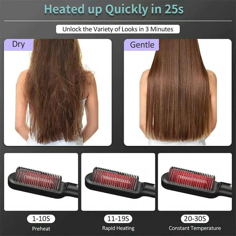 Multifunctional Ionic Hair Straightener Curler Brush Fast Heating Curler Straightener Comb Styler Electric Fast Heating Comb