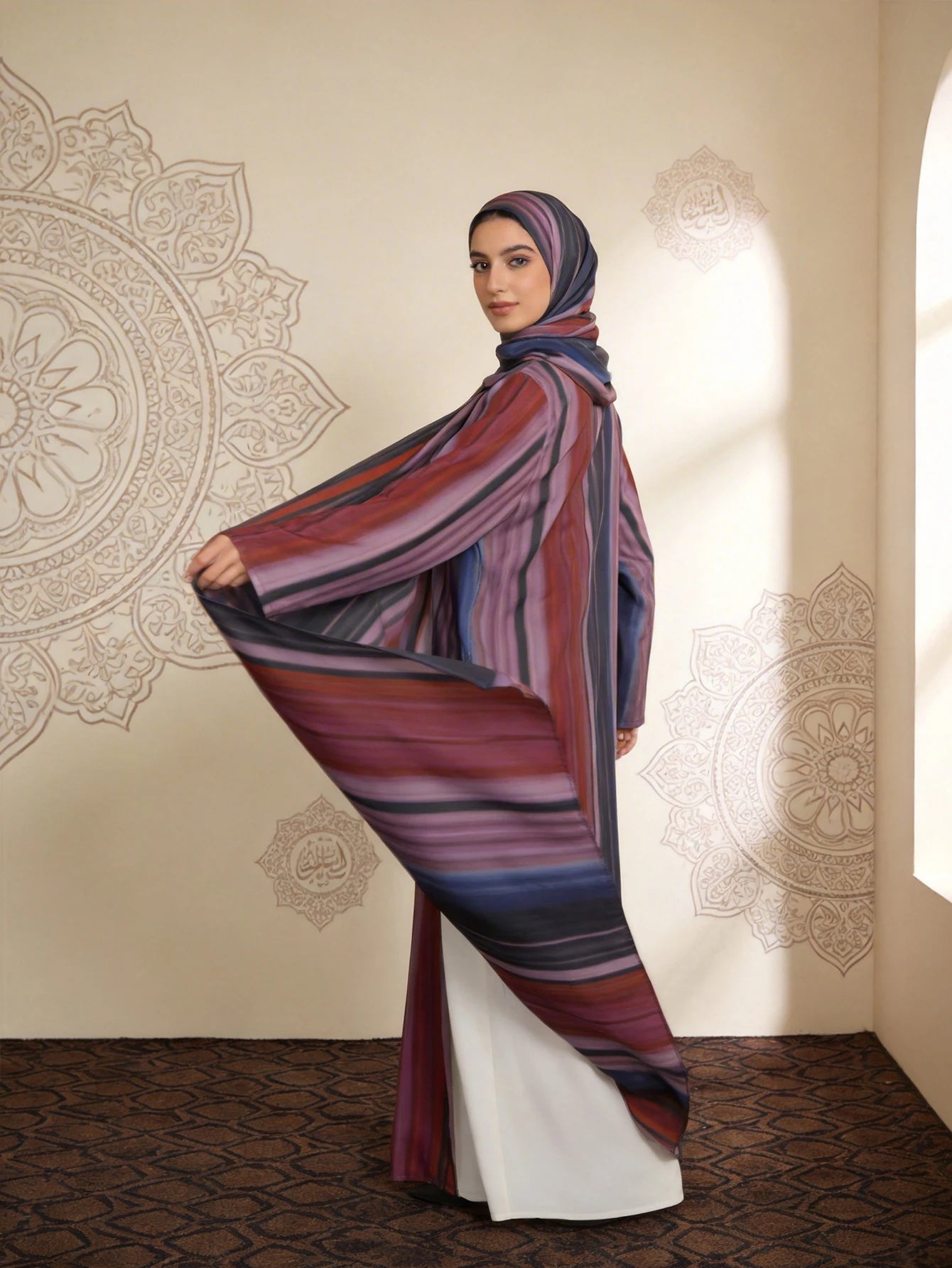 Middle Eastern Fashion Women's Long-Sleeved Loose-Fitting Elegant and Dignified Gradient Color Arabic Abaya with a Free Headscarf