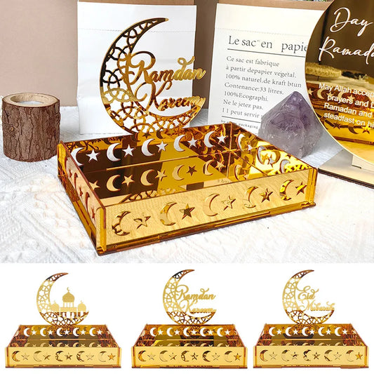 2025 Eid Mubarak DIY Candy Tray Ramadan Decorations Dessert Display Holder Eid Islamic Muslim Party Supplies Eid Dinnerware