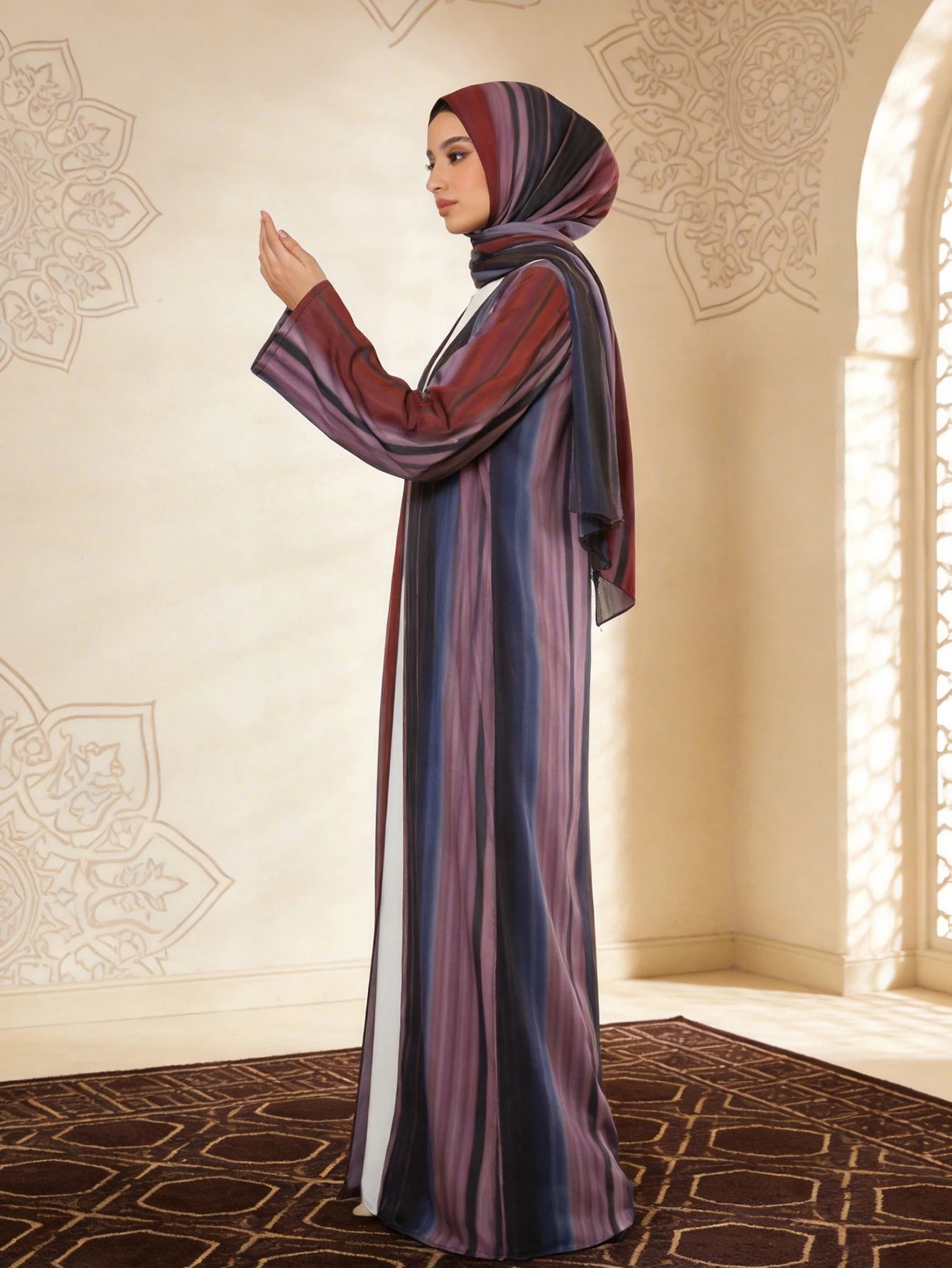 Middle Eastern Fashion Women's Long-Sleeved Loose-Fitting Elegant and Dignified Gradient Color Arabic Abaya with a Free Headscarf