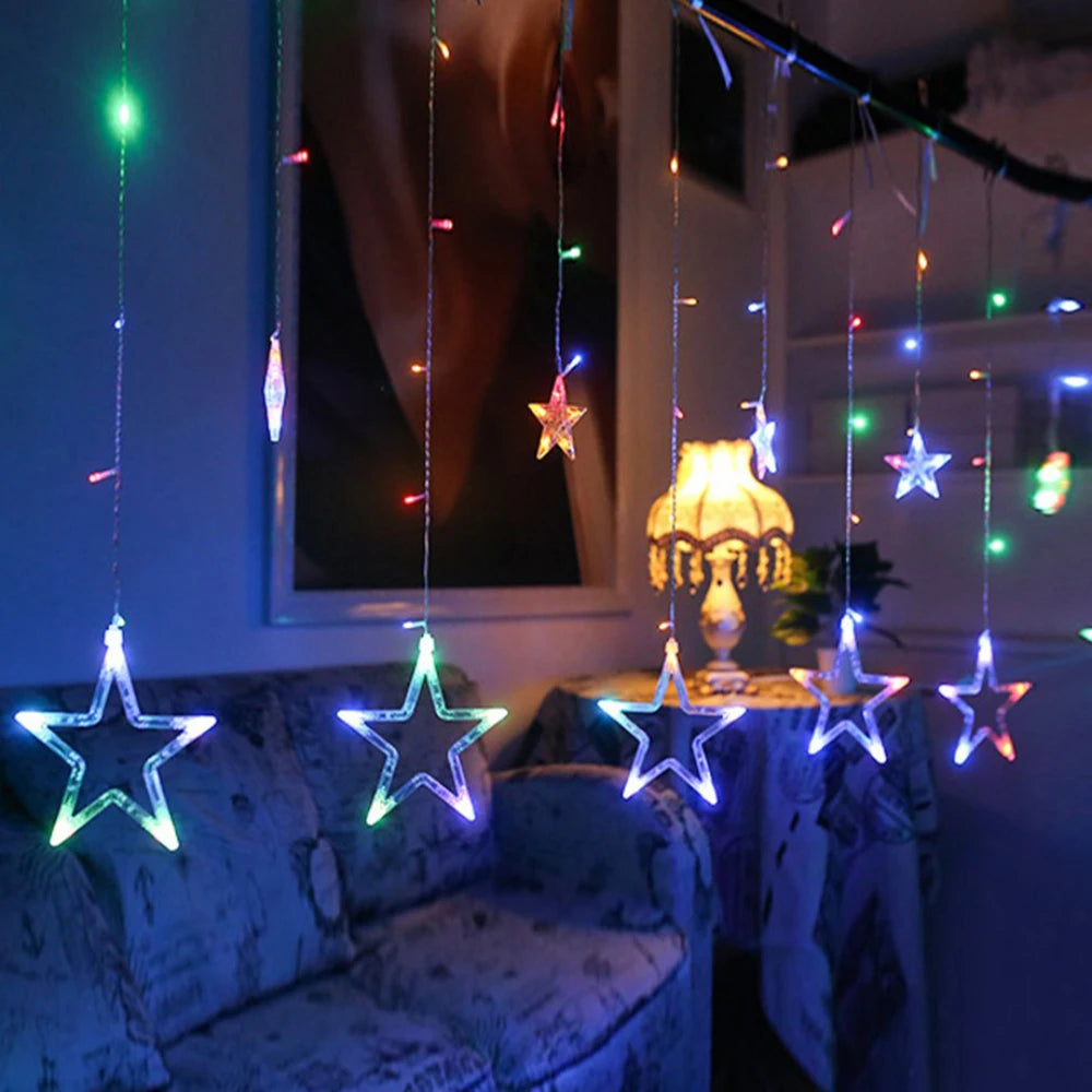 3.5m 138 LED Ice Column Star Fairy String Lights Christmas Wreath Curtains Star Lights Wedding Banquet Home Outdoor New Year Dec