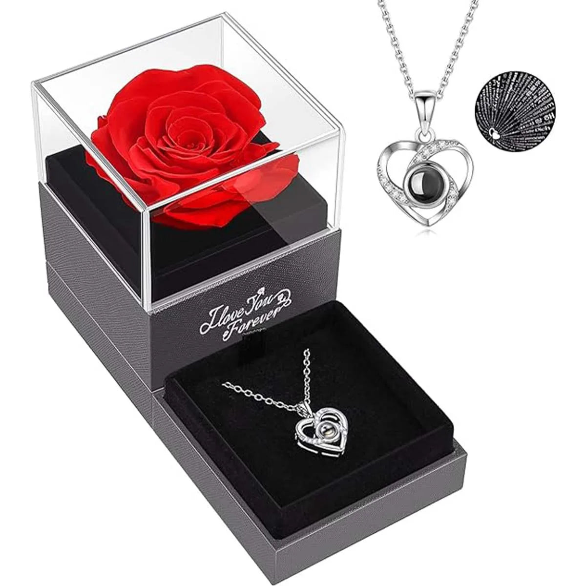 1 Set Hohlzirkon Liebeskette Silber Damen Ewige Blume Künstliche Blume Geschenkbox Schmuckschatulle