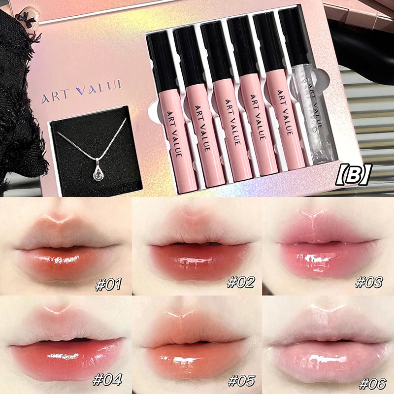 6Pcs/Box Matte Lipstick Set Lips Makeup Velvet Nude Lip Gloss Mirror Lip Glaze Foggy Tint Moisturizing Cosmetic Makeup For Girls