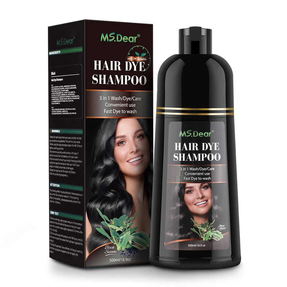 500ml Instant Black Dye Shampoo Black Brown Hair Coloring Natural Herbal Ginseng Hair Repair Shampoo Grey White Hair Dyed Black