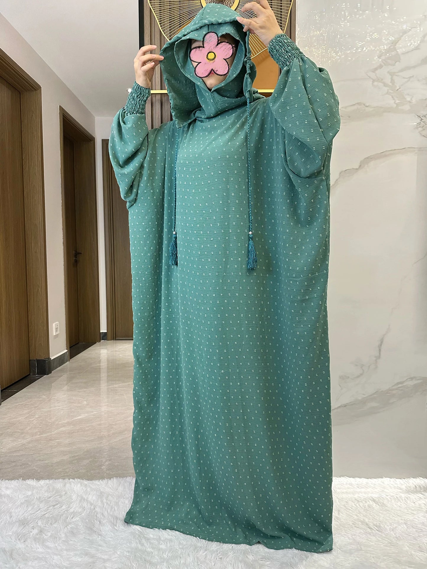 New Ramadan Muslim Two Hats Abaya Dubai Turkey Islam Prayer Clothes Solid Cotton Fabric Dresses Islam Women Dress Kaftan