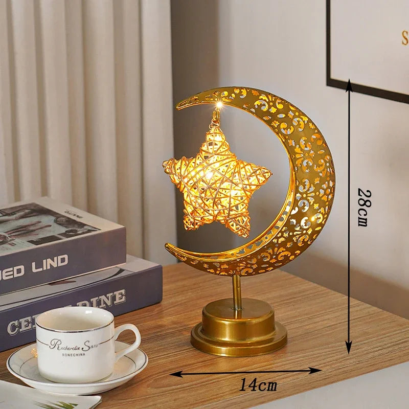 Eid Mubarak Moon Star LED Light Ramadan Kareem Decoration for Home Islamic Muslim Festival Party Supplies Ramadan Lantern