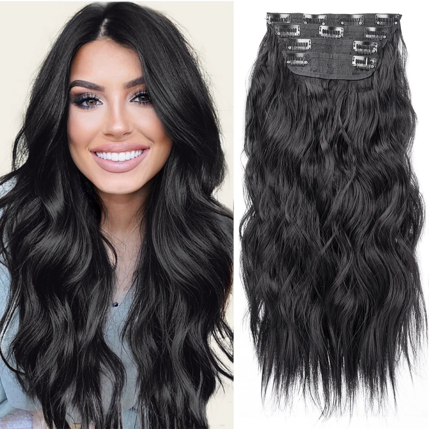 4Pcs/Set 20Inch Synthetic Hair Clip In Long Wavy Thick Hairpieces For Women Full Head Synthetic Hair Extensions Ombre Hairpieces