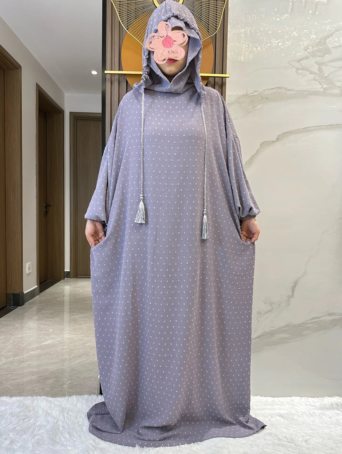 New Ramadan Muslim Two Hats Abaya Dubai Turkey Islam Prayer Clothes Solid Cotton Fabric Dresses Islam Women Dress Kaftan