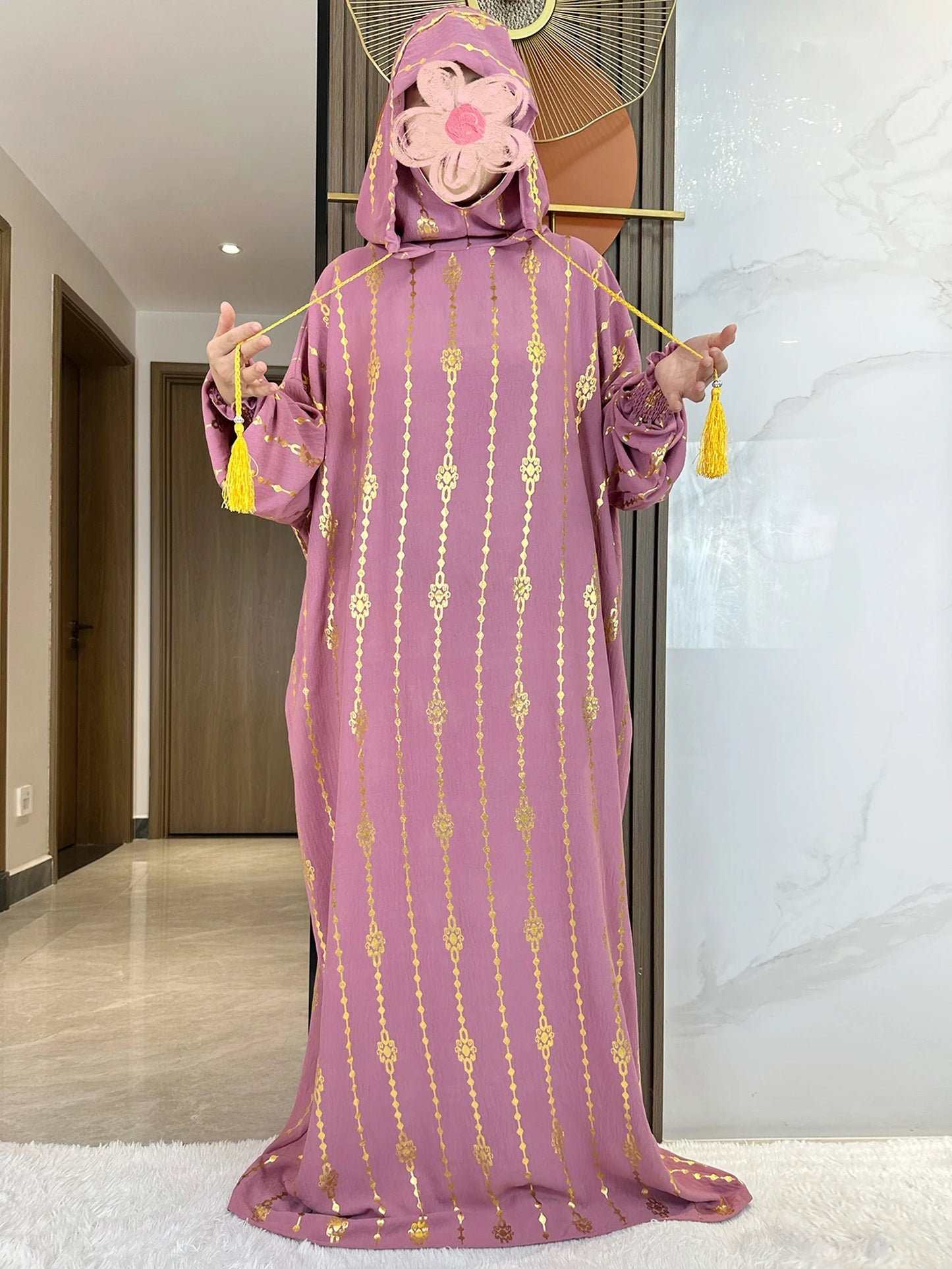 New Cotton Ramadan Muslim Two-Hat Abaya Dubai Turkey Islam Prayer Clothes Gold Dust   Dress Islam Women Dress Kaftan