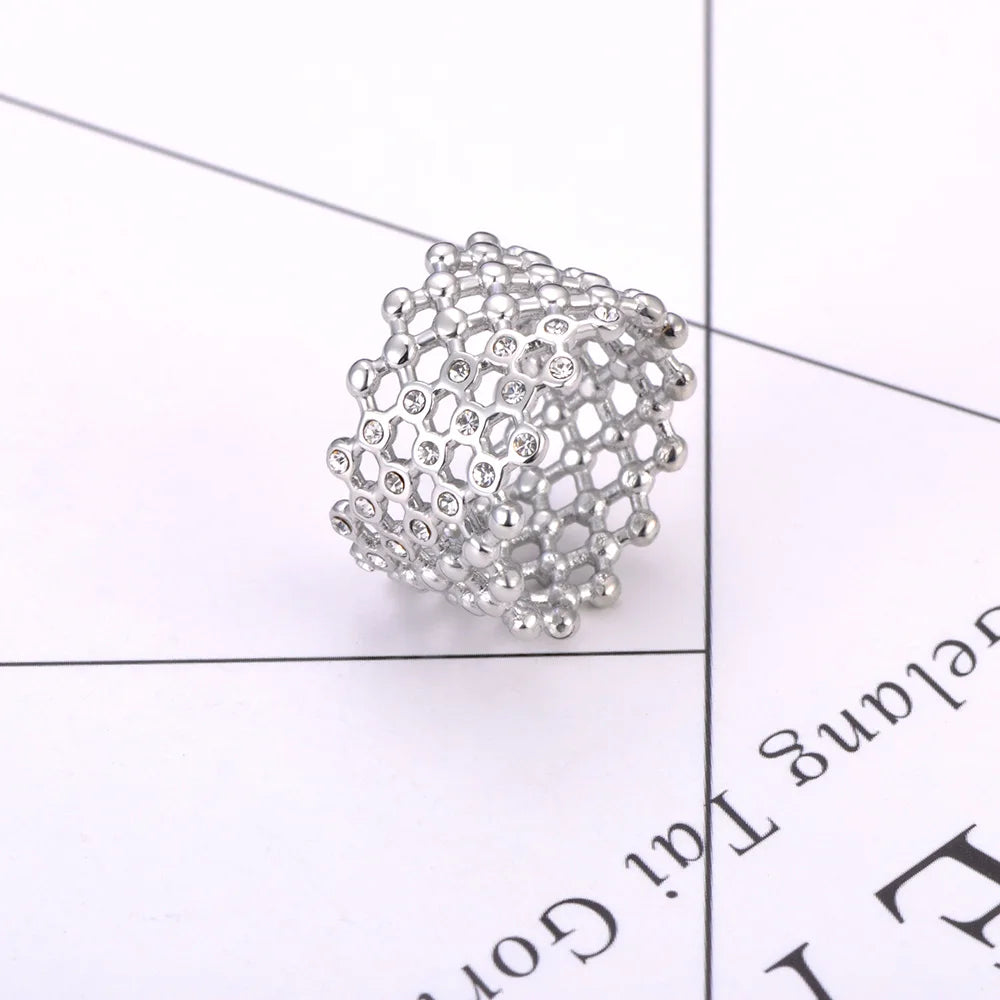 Lokaer Cubic Zircon CZ Stone Crystal Wide Ring Jewelry Women Stainless Steel Waterproof 18K Gold Plated Statement Rings R24002