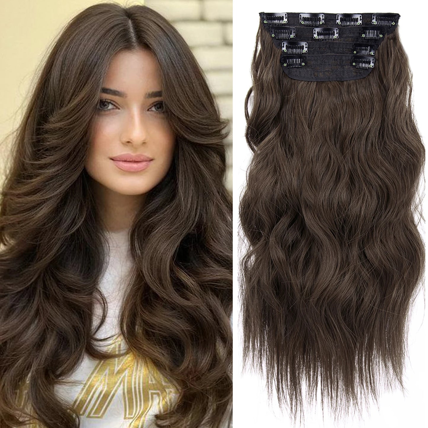 4Pcs/Set 20Inch Synthetic Hair Clip In Long Wavy Thick Hairpieces For Women Full Head Synthetic Hair Extensions Ombre Hairpieces