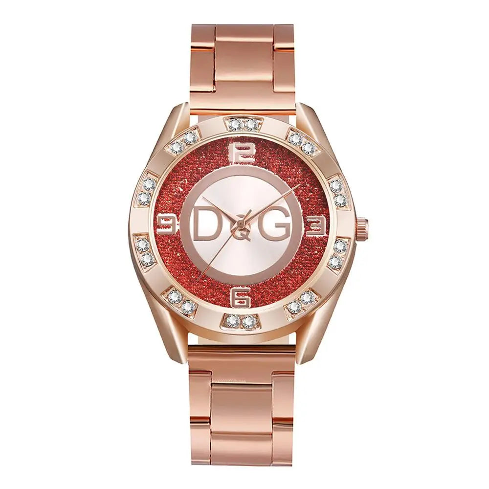 Luxury New Brand Women Watch Fashion with Diamonds Crystal Design Quartz Watches Leisure Rose Gold Stainless Steel Strap Clock