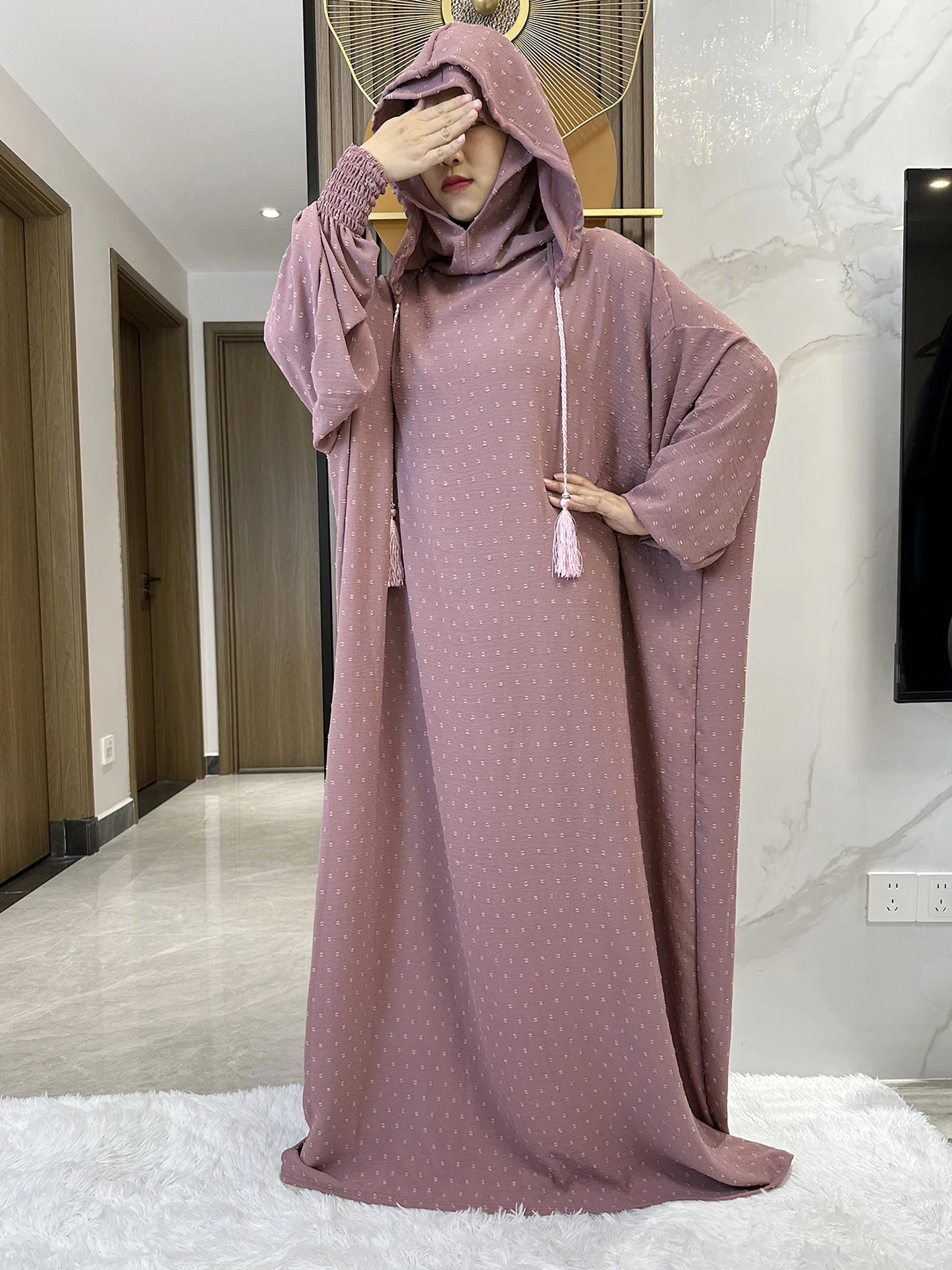 New Ramadan Muslim Two Hats Abaya Dubai Turkey Islam Prayer Clothes Solid Cotton Fabric Dresses Islam Women Dress Kaftan