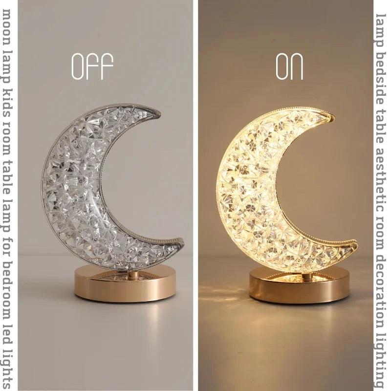 Crystal Touch Dimming Night Light Girls Room Home Decor Aesthetics USB Bedside LED Ambient Table 3d Moon Lamp