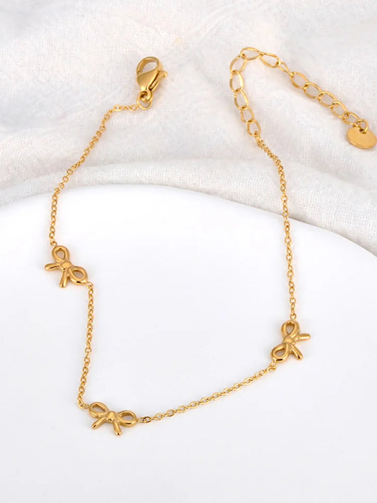 Lokaer 18K Gold Plated Stainless Steel Bowknot Charm Anklets For Women Trendy Bohemia Beach Party Chain Anklet Jewelry A24020
