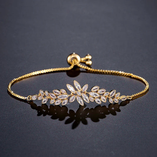 Exquisite Leaf Marquise Zircon Adjustable Bracelet for Women Cubic Zirconia Charm Bracelet Jewelry Gifts