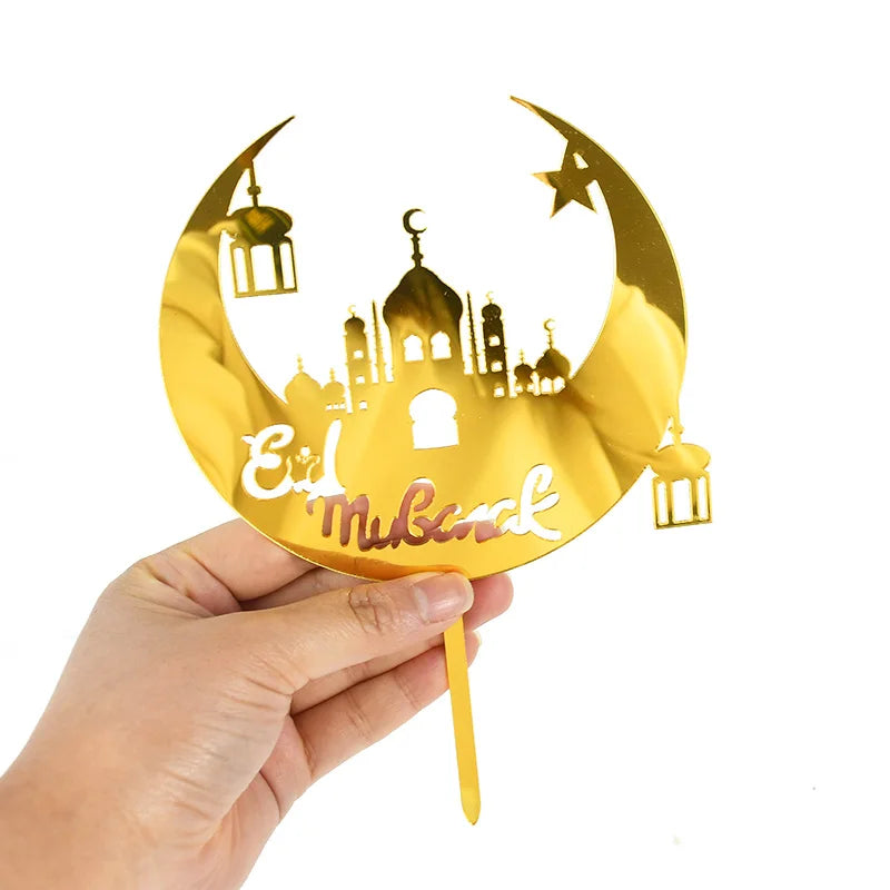 1Pc Eid Mubarak Cake Topper Ramadan Kareem 2025 Islamic Muslim Festival Party Home Favors Supplies