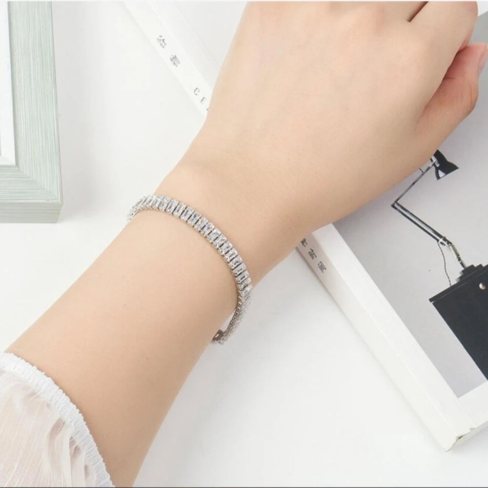 925 Sterling Silver Bracelet Elegant Zircon Crystal Fashion Jewelry For Women Engagement Wedding Glamour Jewelry 18CM