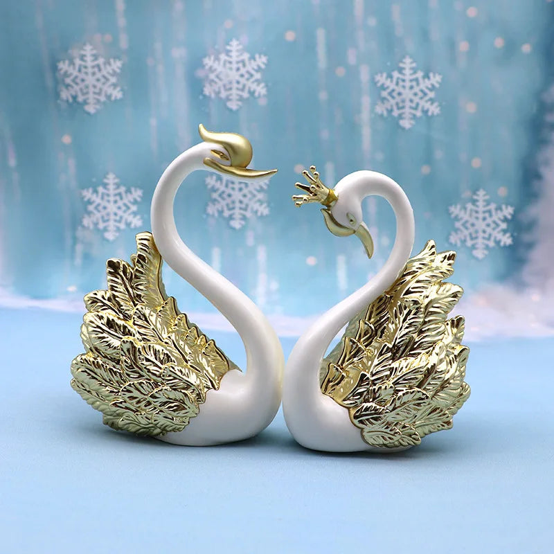 2pcs Swan Model Cute Figurine Collectibles Cute Car Interior Cake Top Decor for Love Theme Decoration Luxury Home Decor