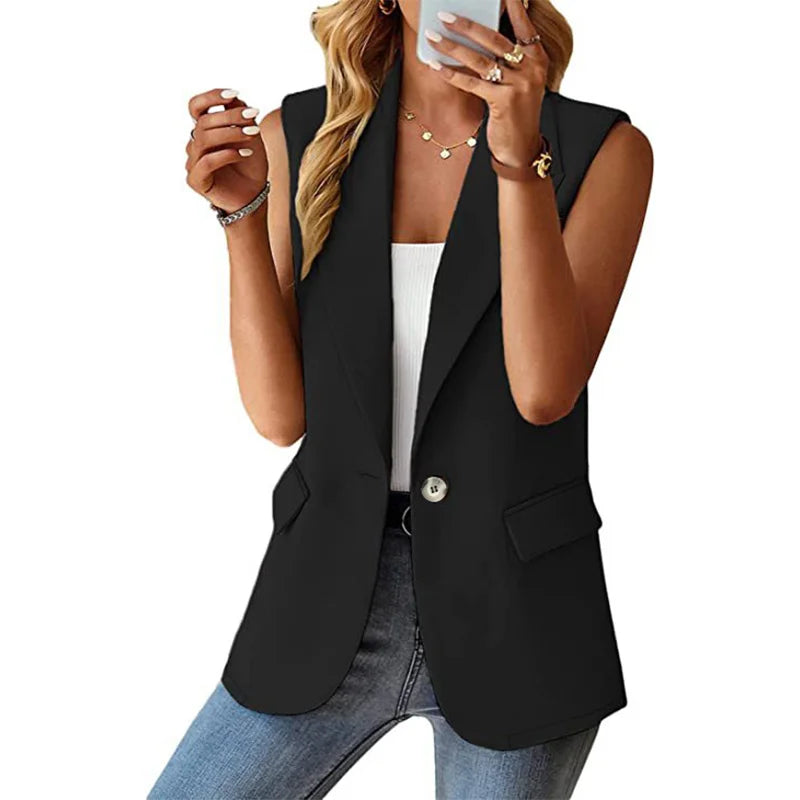 Spring/Summer New Polo Collar Suit Vest Women's Style Commuter Sleeveless Cardigan Tank Top Women