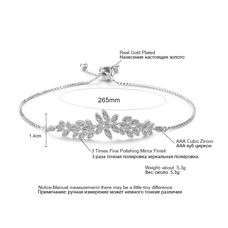 Exquisite Leaf Marquise Zircon Adjustable Bracelet for Women Cubic Zirconia Charm Bracelet Jewelry Gifts