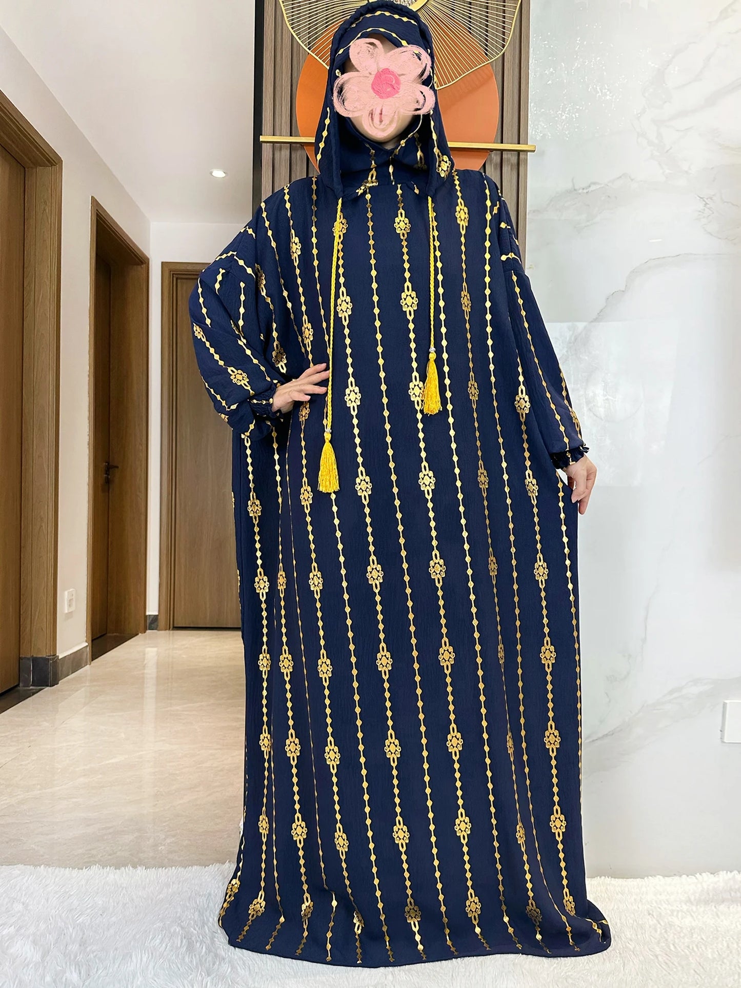 New Cotton Ramadan Muslim Two-Hat Abaya Dubai Turkey Islam Prayer Clothes Gold Dust   Dress Islam Women Dress Kaftan