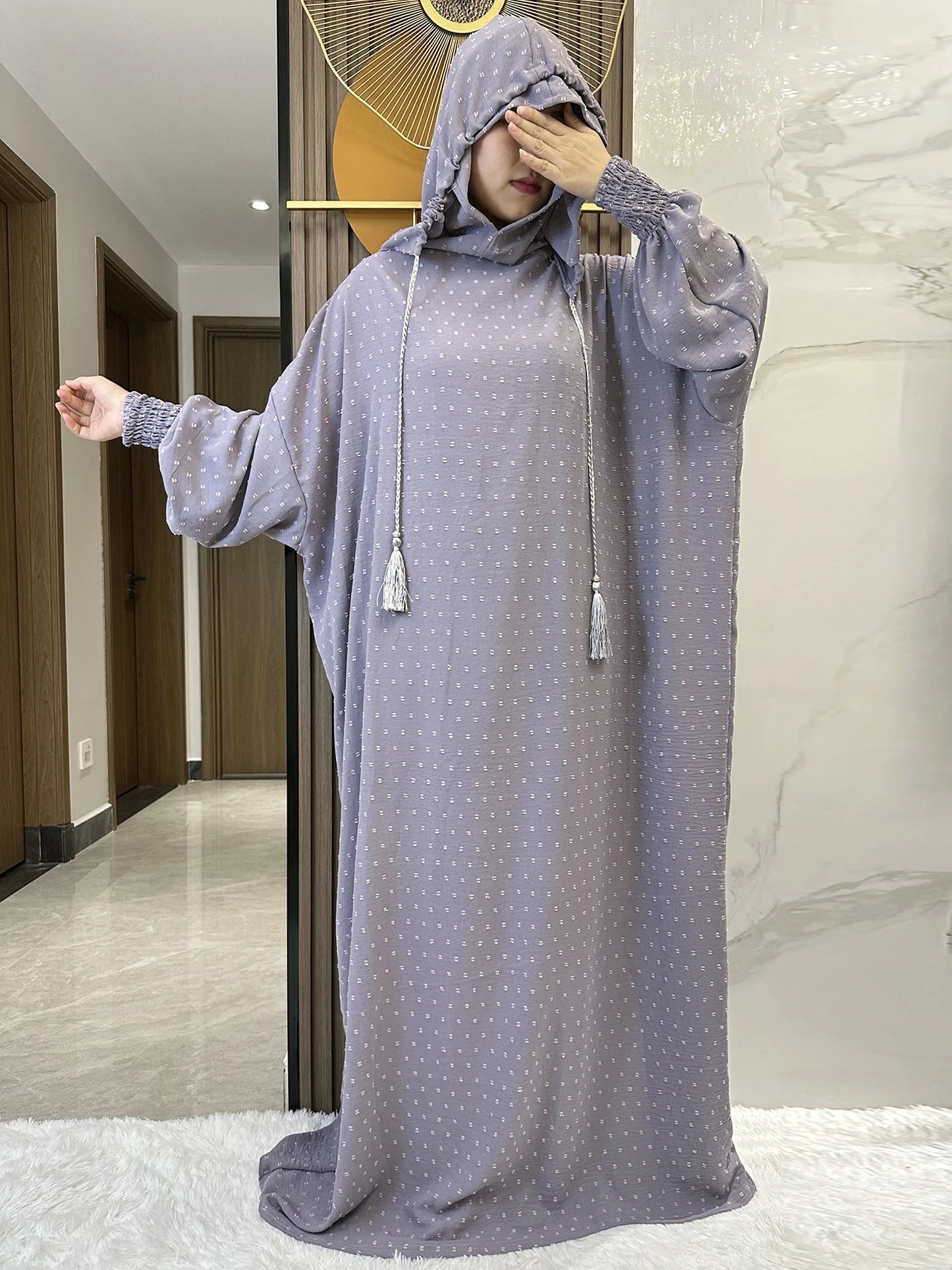 New Ramadan Muslim Two Hats Abaya Dubai Turkey Islam Prayer Clothes Solid Cotton Fabric Dresses Islam Women Dress Kaftan