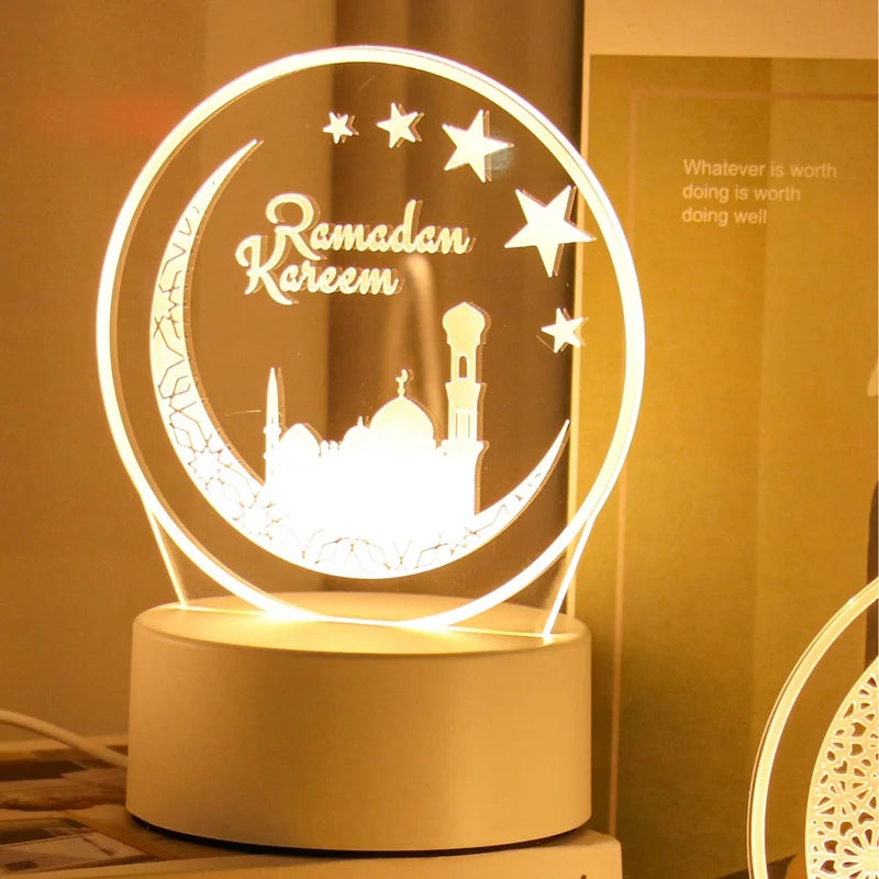 Eid Mubarak 3D Led Lamp Ramadan Night Light Led Moon Star Eid Bedroom Decoration Light Ornament Ramadan Decoration For Home 2024