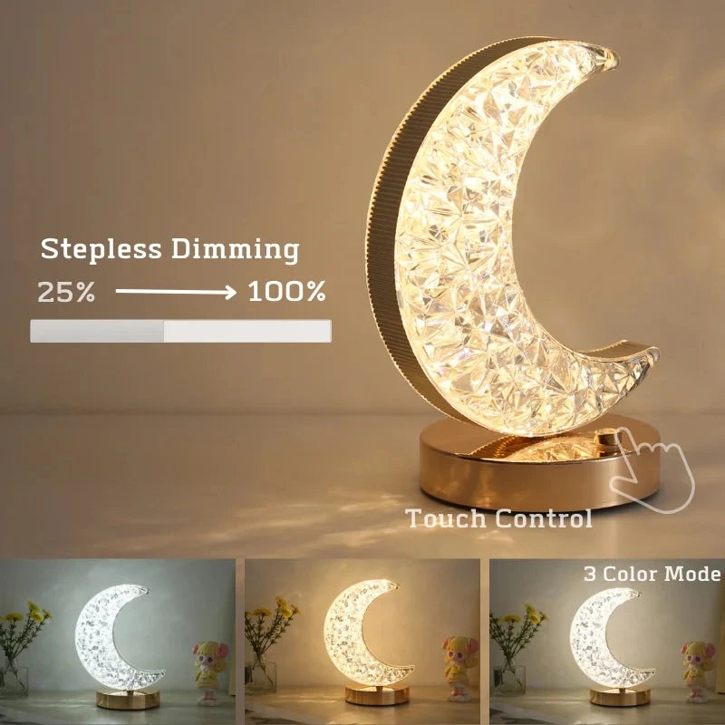 Crystal Touch Dimming Night Light Girls Room Home Decor Aesthetics USB Bedside LED Ambient Table 3d Moon Lamp