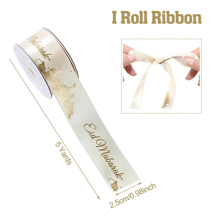 Eid Mubarak Ribbons Gift Wrap Satin Ribbon Ramadan Decor 2025 For Home Ramadan Kareem Islamic Muslim Party Eid Al Adha Gifts