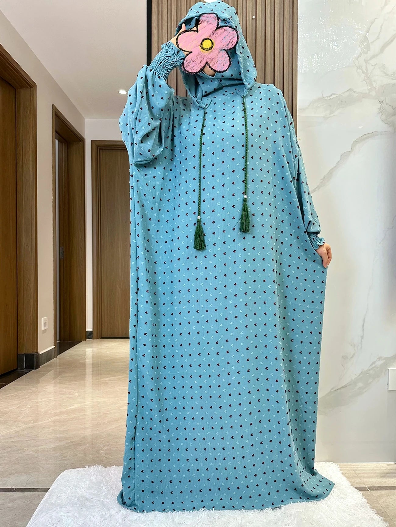 New Ramadan Muslim Two Hats Abaya Dubai Turkey Islam Prayer Clothes Solid Cotton Fabric Dresses Islam Women Dress Kaftan