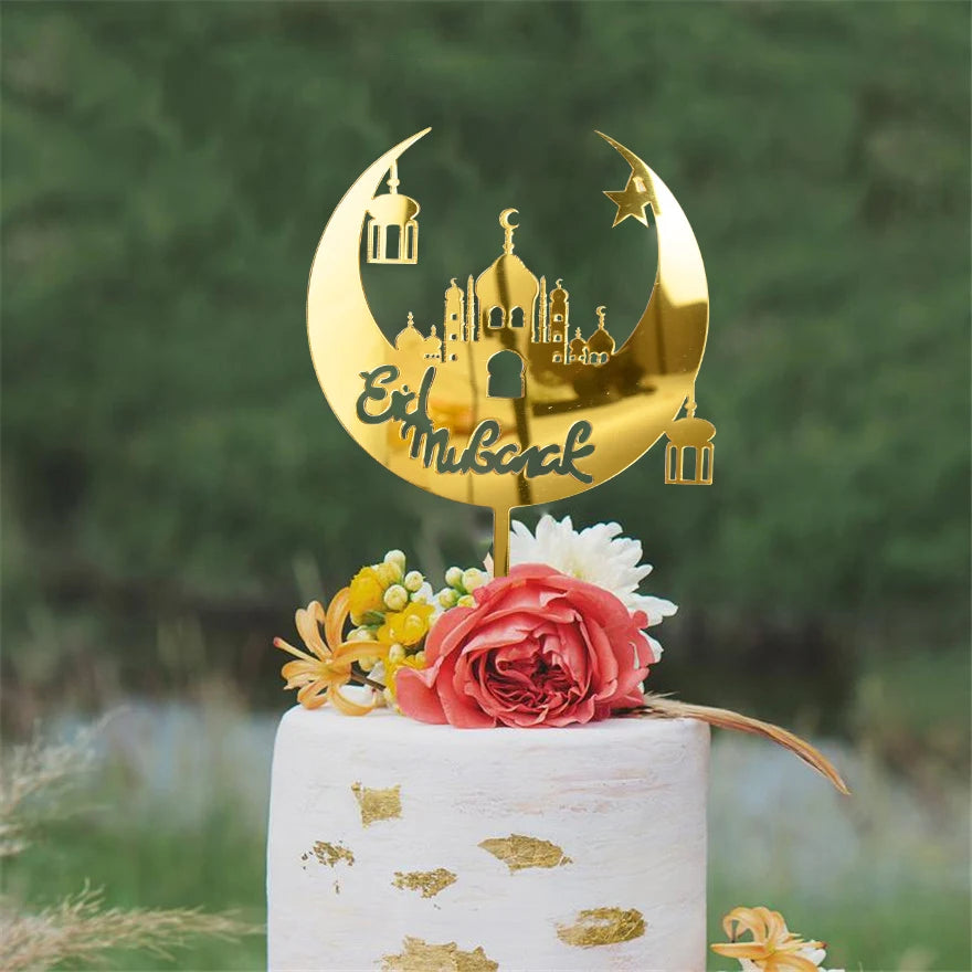 1Pc Eid Mubarak Cake Topper Ramadan Kareem 2025 Islamic Muslim Festival Party Home Favors Supplies