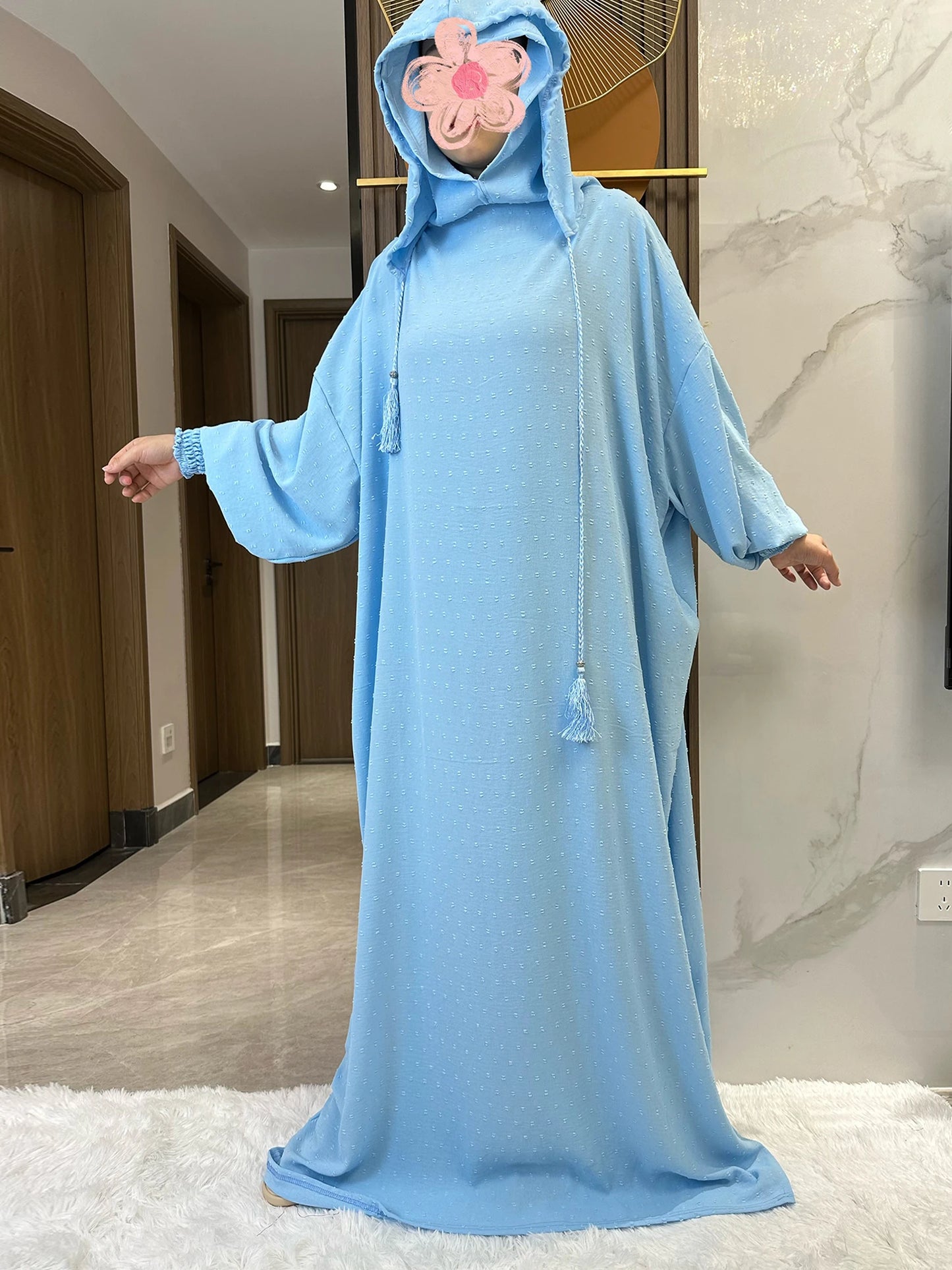 New Ramadan Muslim Two Hats Abaya Dubai Turkey Islam Prayer Clothes Solid Cotton Fabric Dresses Islam Women Dress Kaftan